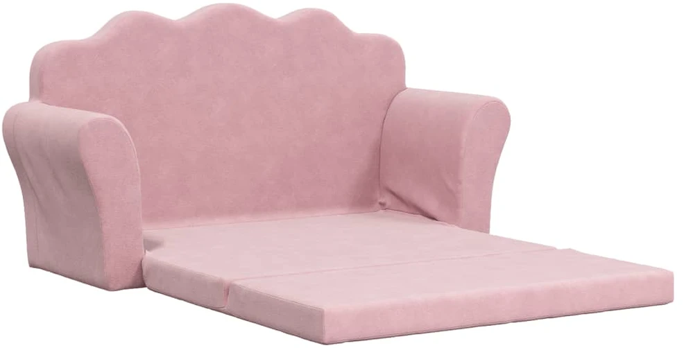 Vaikiška dvivietė sofa-lova, rožinės spalvos, minkštas pliušas
