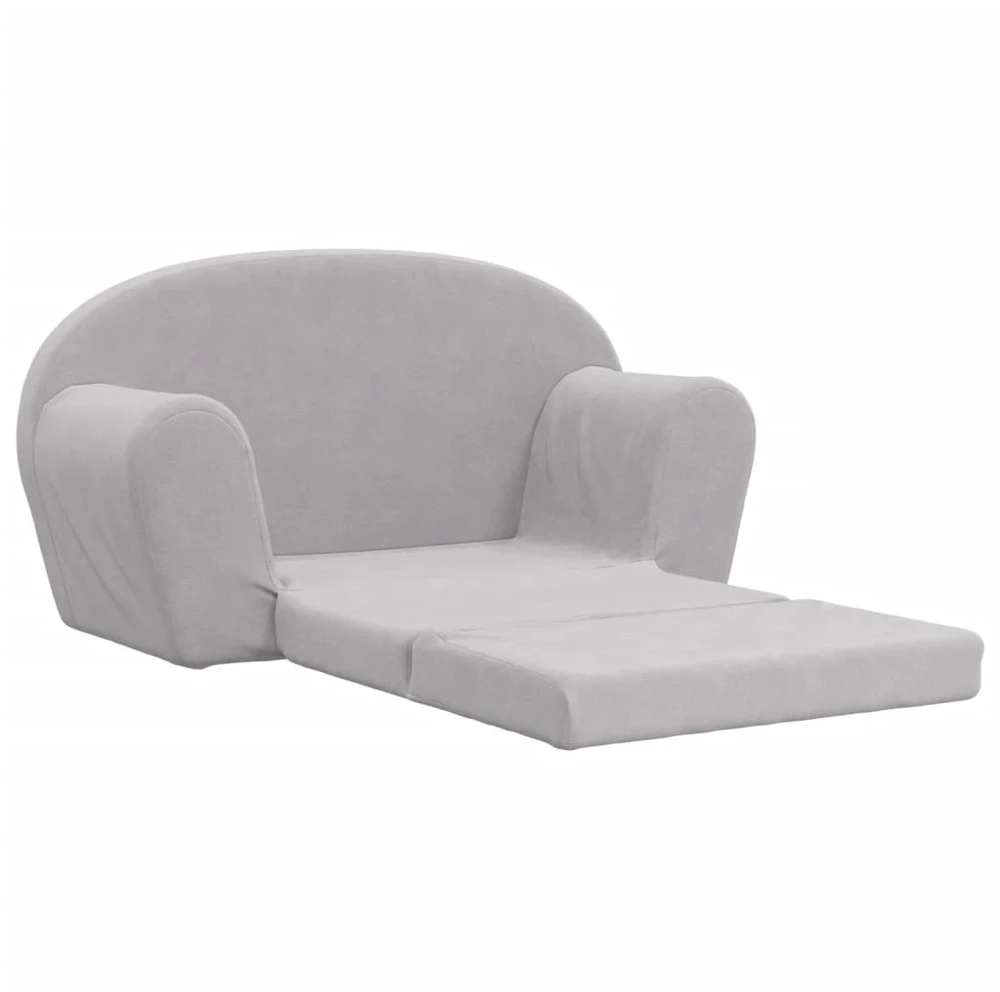 Vaikiška dvivietė sofa-lova, šviesiai pilka, minkštas pliušas