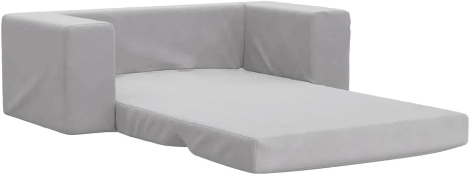 Vaikiška dvivietė sofa-lova, šviesiai pilka, minkštas pliušas