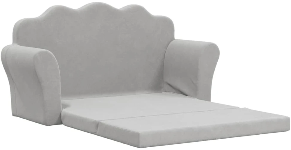 Vaikiška dvivietė sofa-lova, šviesiai pilka, minkštas pliušas