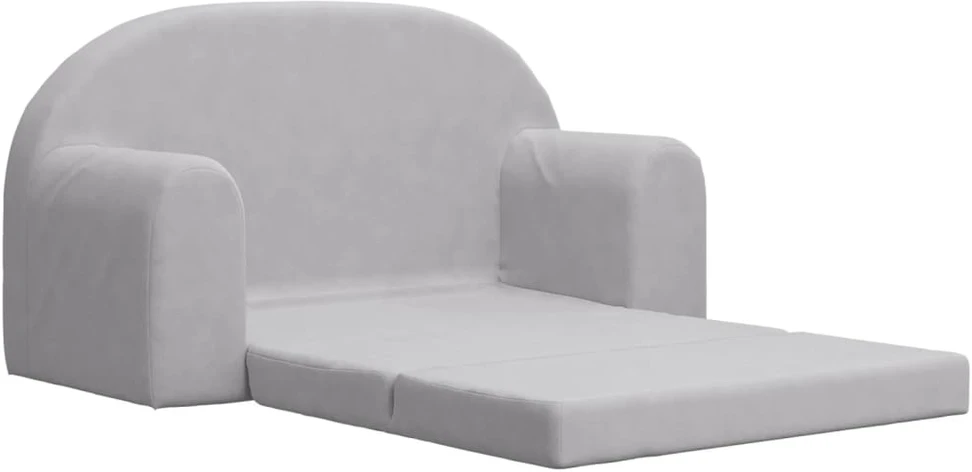 Vaikiška dvivietė sofa-lova, šviesiai pilka, minkštas pliušas