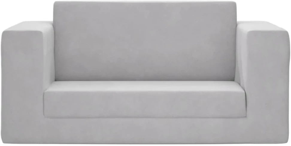 Vaikiška dvivietė sofa-lova, šviesiai pilka, minkštas pliušas