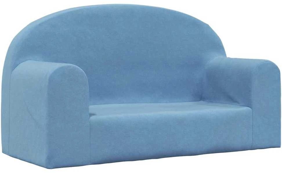 Vaikiška dvivietė sofa, mėlynos spalvos, minkštas pliušas