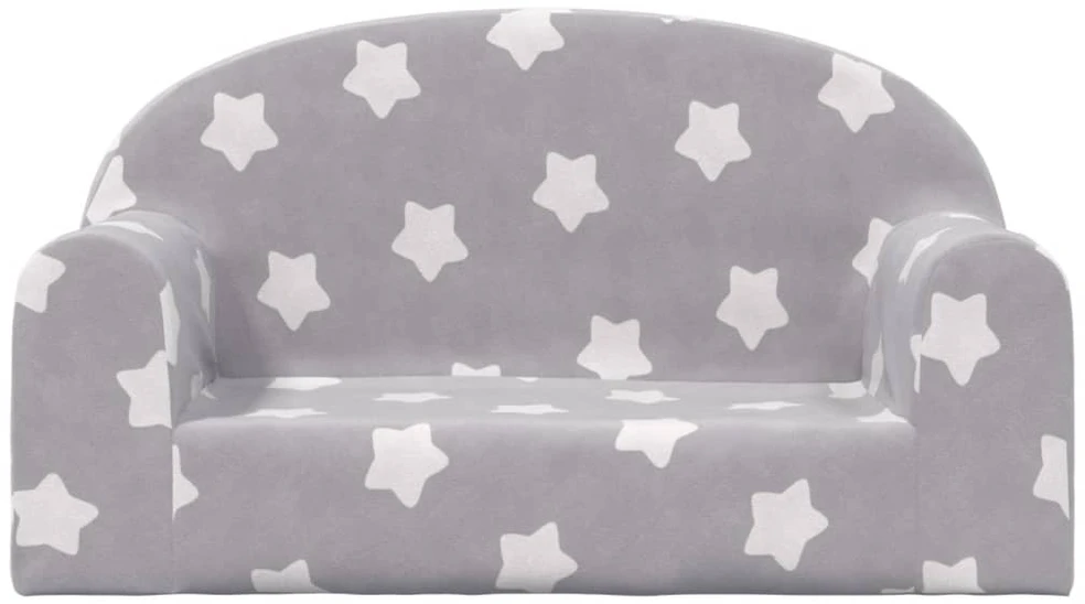 Vaikiška dvivietė sofa, pilka, minkštas pliušas, su žvaigždėmis