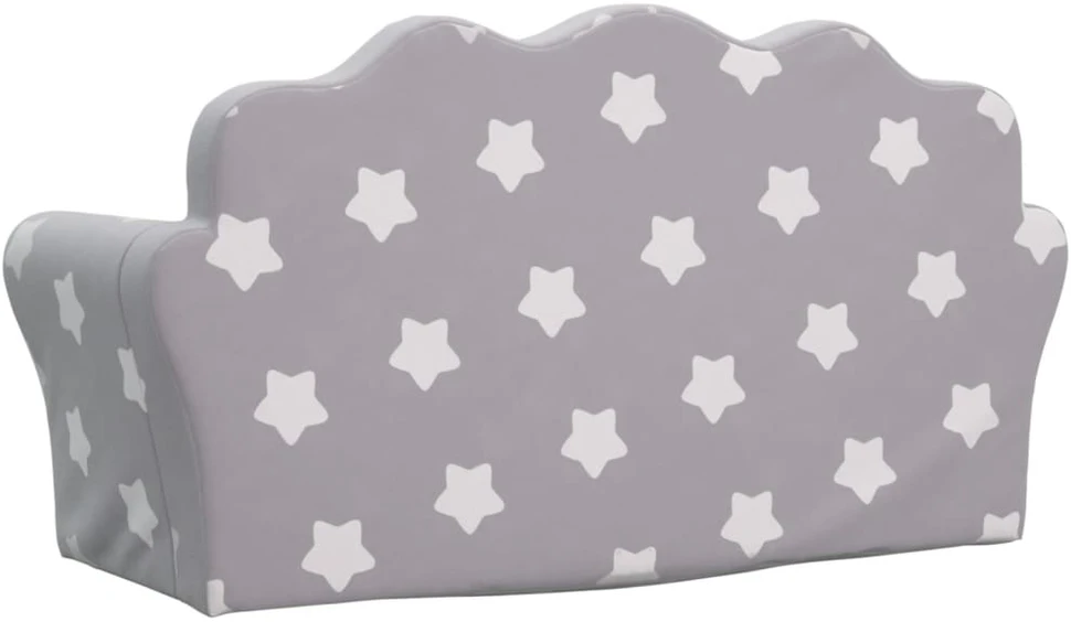 Vaikiška dvivietė sofa, pilka, minkštas pliušas, su žvaigždėmis