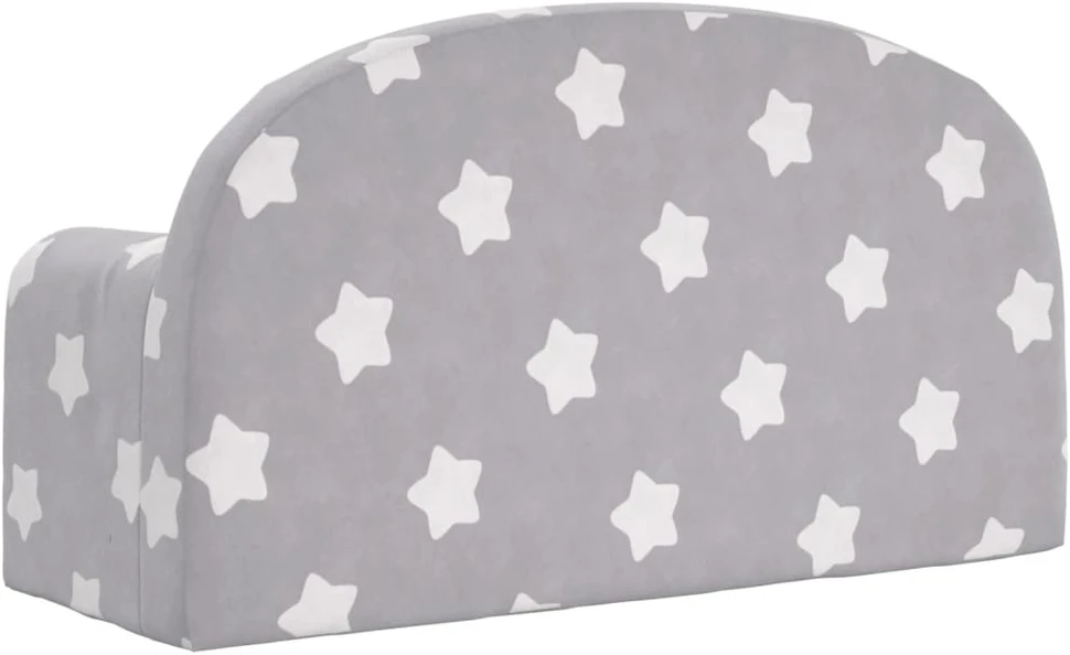 Vaikiška dvivietė sofa, pilka, minkštas pliušas, su žvaigždėmis