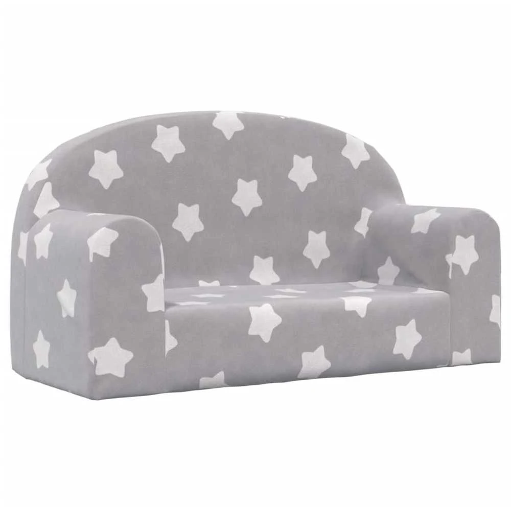 Vaikiška dvivietė sofa, pilka, minkštas pliušas, su žvaigždėmis