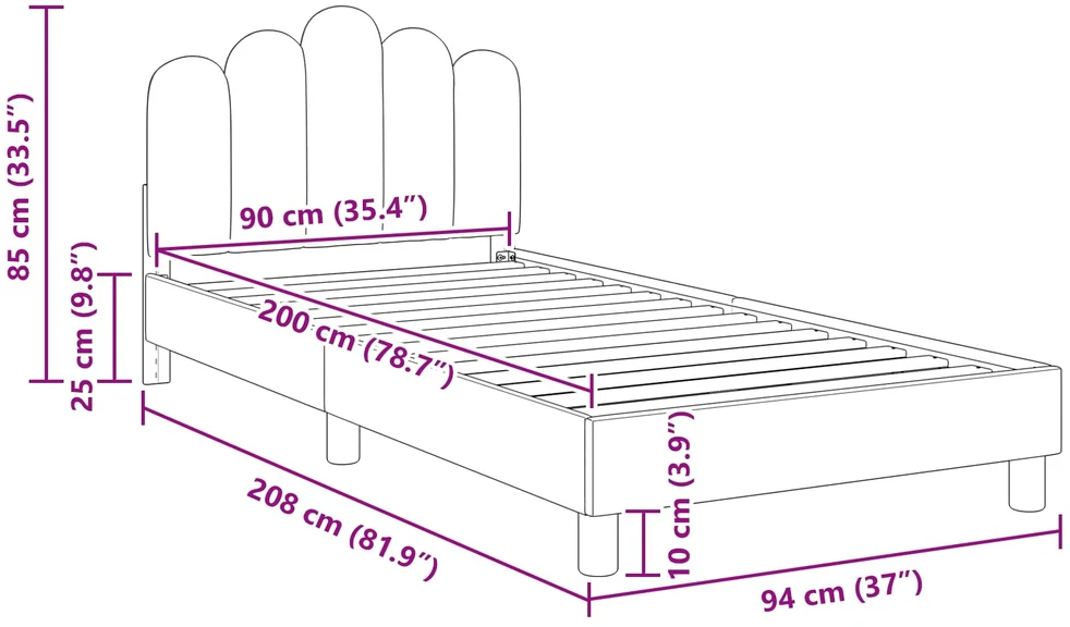 Lova Vaikiška lovos konstrukcija su galvūgaliu Juoda 90 x 200 cm