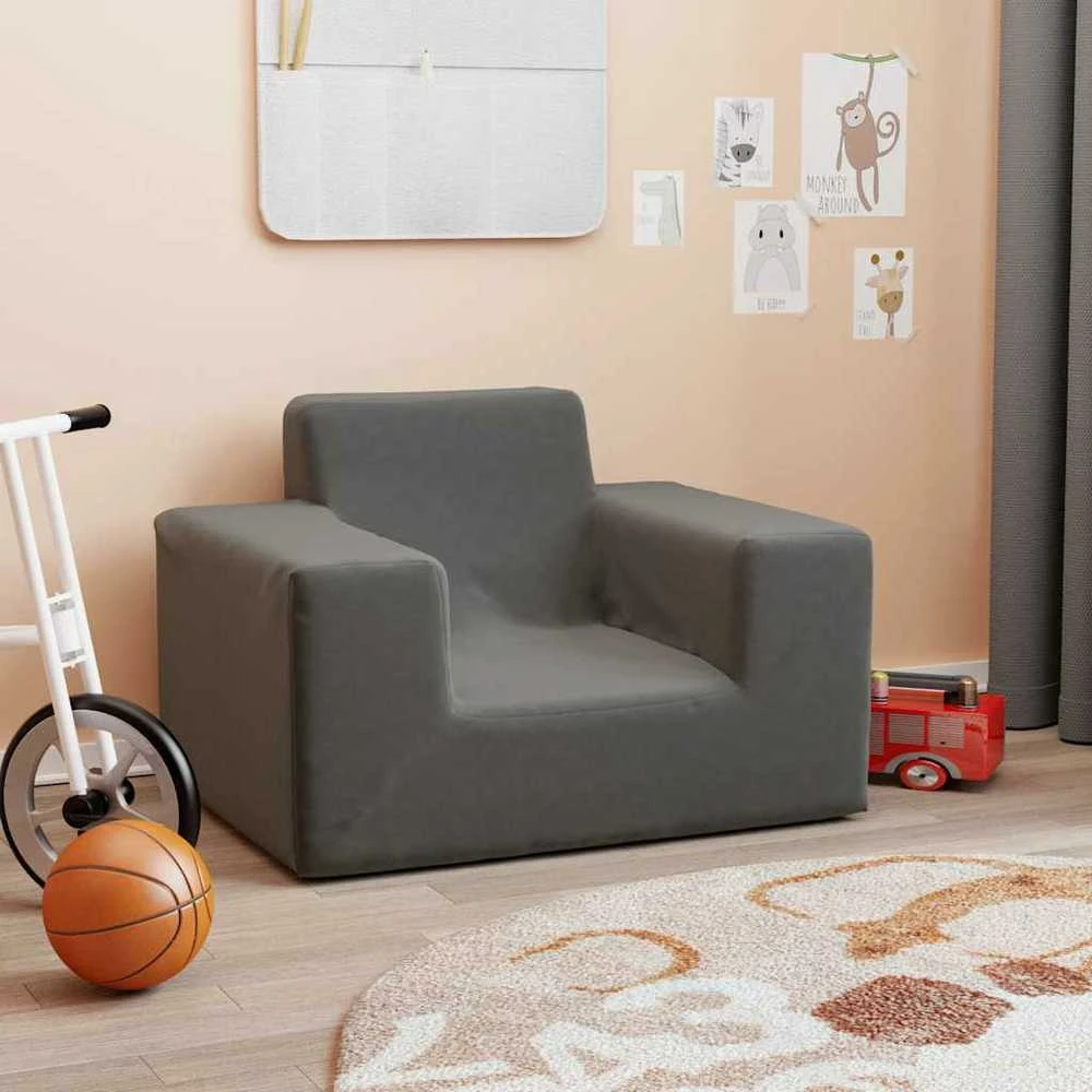 Vaikiška sofa, antracito spalvos, minkštas pliušas