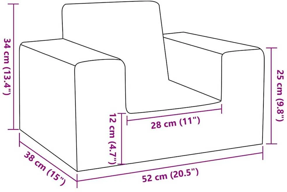 Vaikiška sofa, antracito spalvos, minkštas pliušas