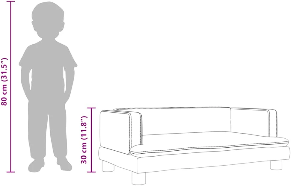 Vaikiška sofa, kreminės spalvos, 80x45x30cm, aksomas