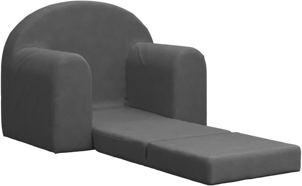 Vaikiška sofa-lova, antracito spalvos, minkštas pliušas