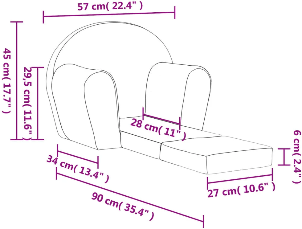 Vaikiška sofa-lova, antracito spalvos, minkštas pliušas