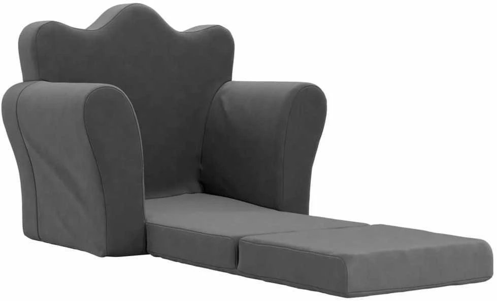 Vaikiška sofa-lova, antracito spalvos, minkštas pliušas