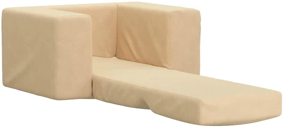 Vaikiška sofa-lova, kreminės spalvos, minkštas pliušas