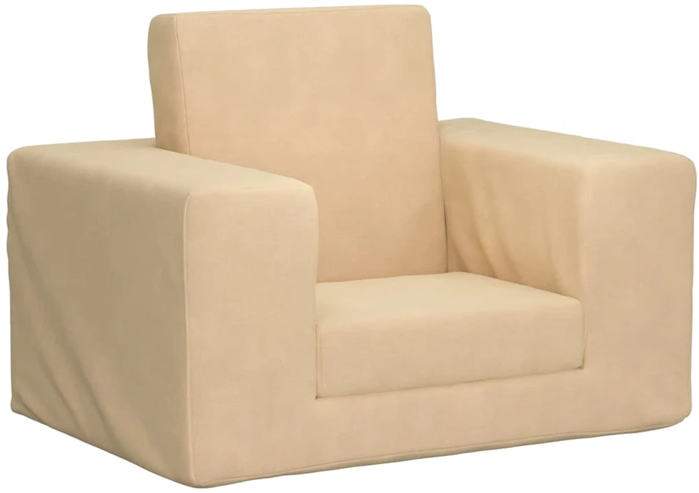 Vaikiška sofa-lova, kreminės spalvos, minkštas pliušas