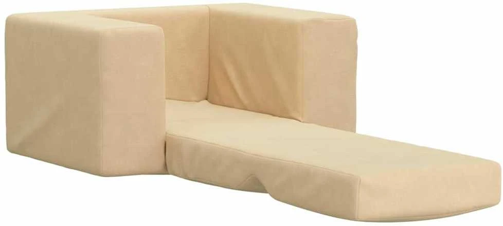 Vaikiška sofa-lova, kreminės spalvos, minkštas pliušas