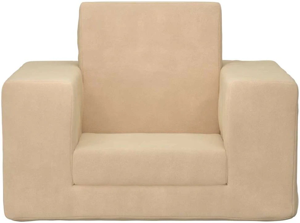 Vaikiška sofa-lova, kreminės spalvos, minkštas pliušas