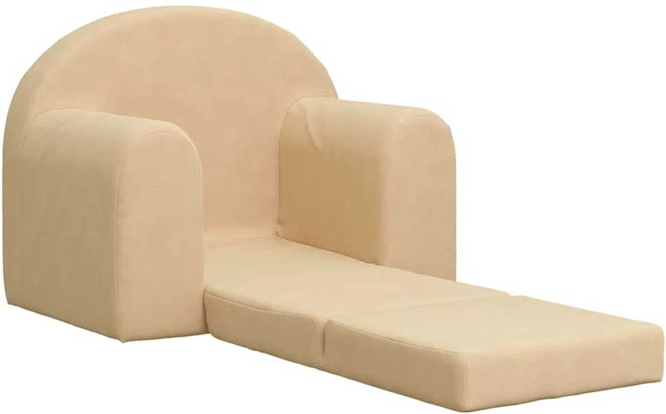 Vaikiška sofa-lova, kreminės spalvos, minkštas pliušas