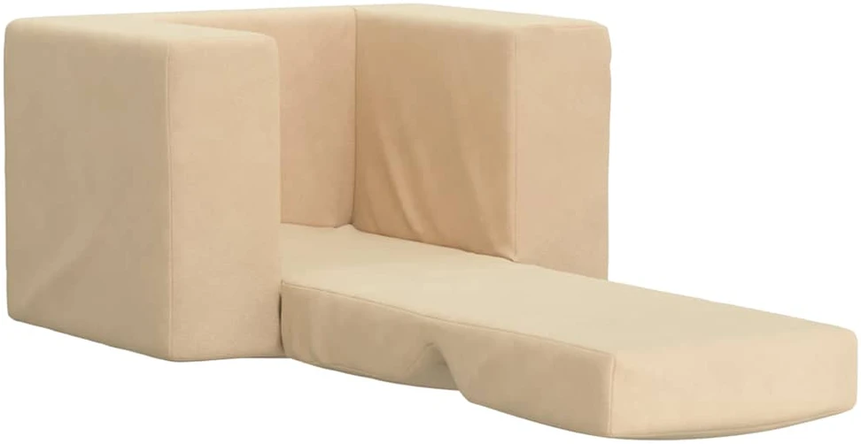 Vaikiška sofa-lova, kreminės spalvos, minkštas pliušas