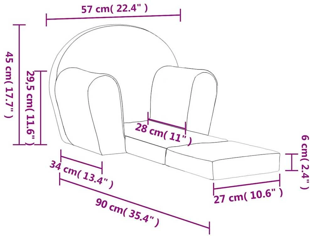 Vaikiška sofa-lova, kreminės spalvos, minkštas pliušas