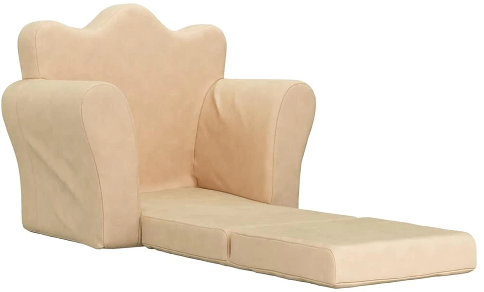 Vaikiška sofa-lova, kreminės spalvos, minkštas pliušas