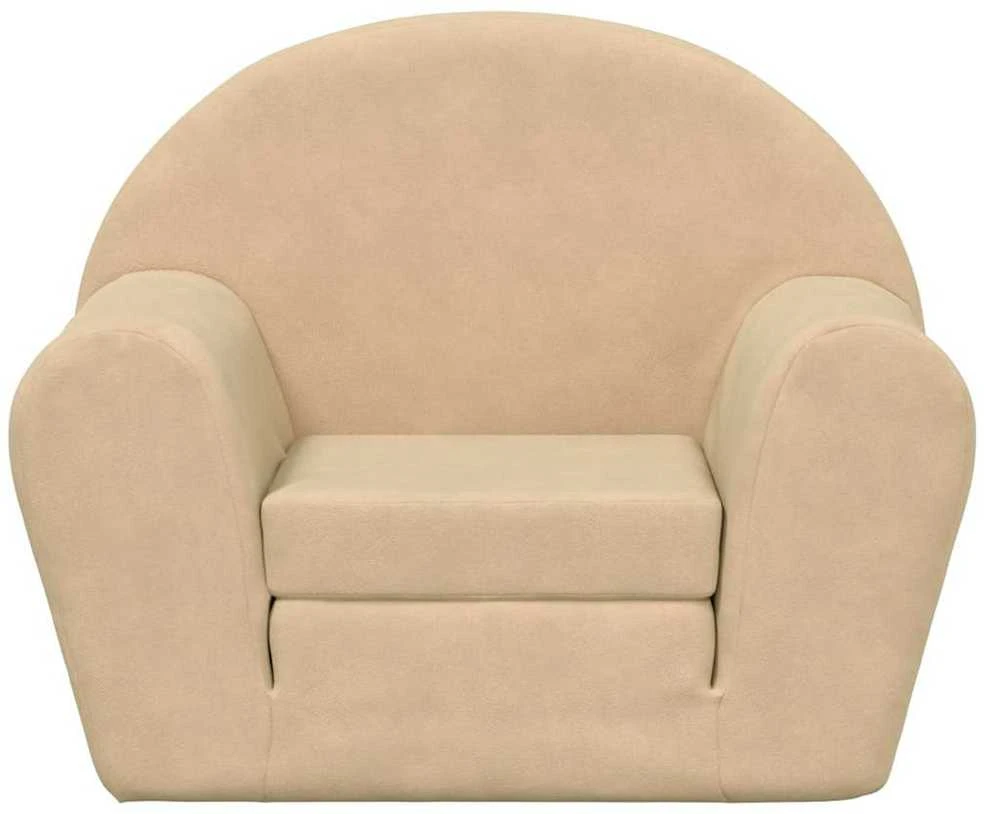 Vaikiška sofa-lova, kreminės spalvos, minkštas pliušas