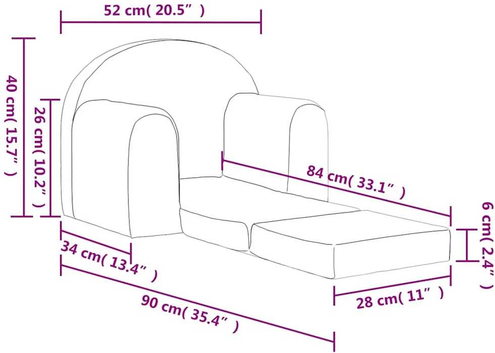 Vaikiška sofa-lova, kreminės spalvos, minkštas pliušas