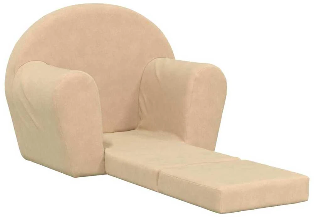 Vaikiška sofa-lova, kreminės spalvos, minkštas pliušas