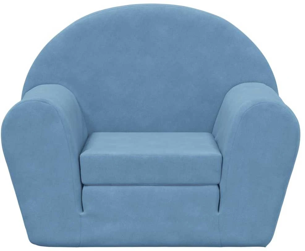 Vaikiška sofa-lova, mėlynos spalvos, minkštas pliušas
