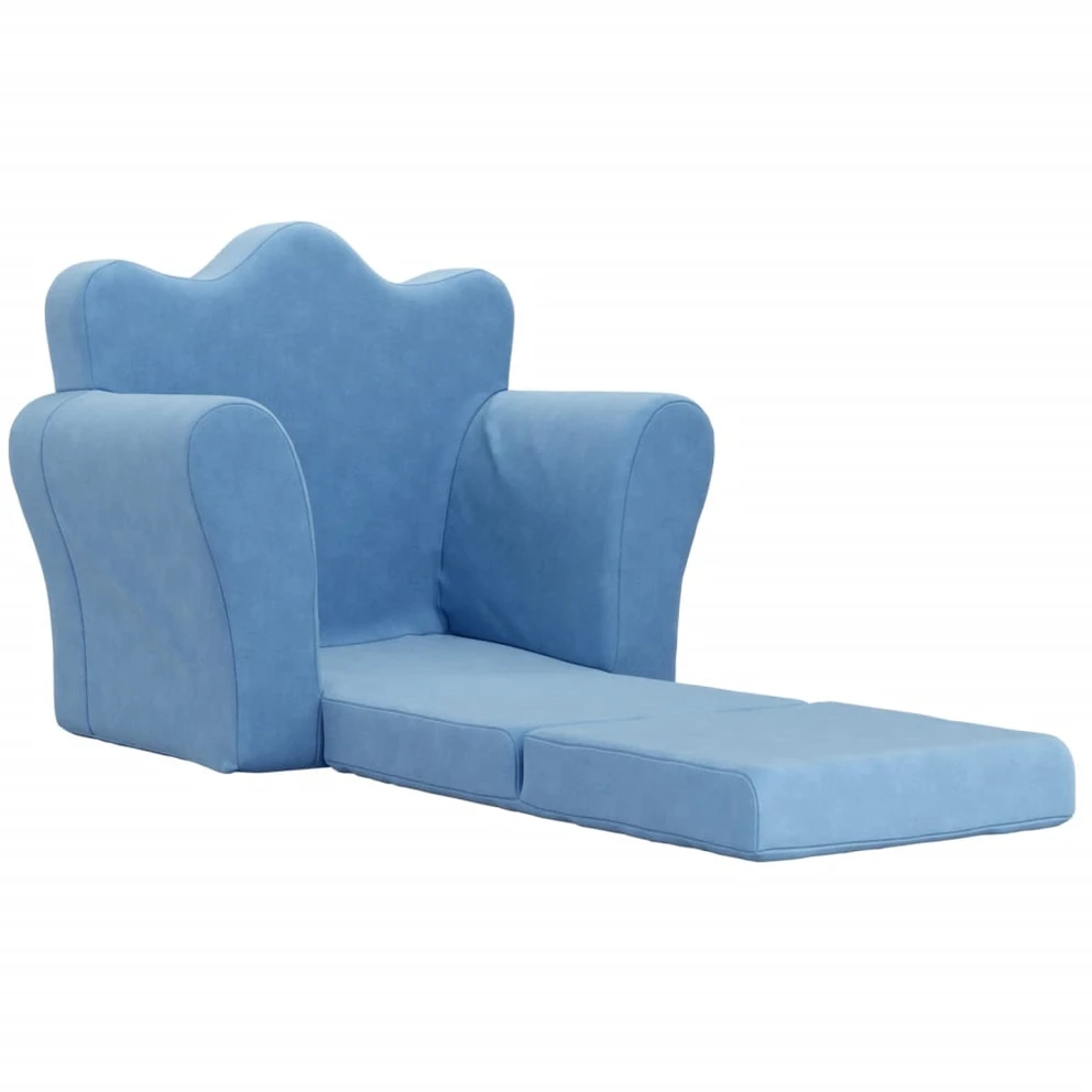 Vaikiška sofa-lova, mėlynos spalvos, minkštas pliušas
