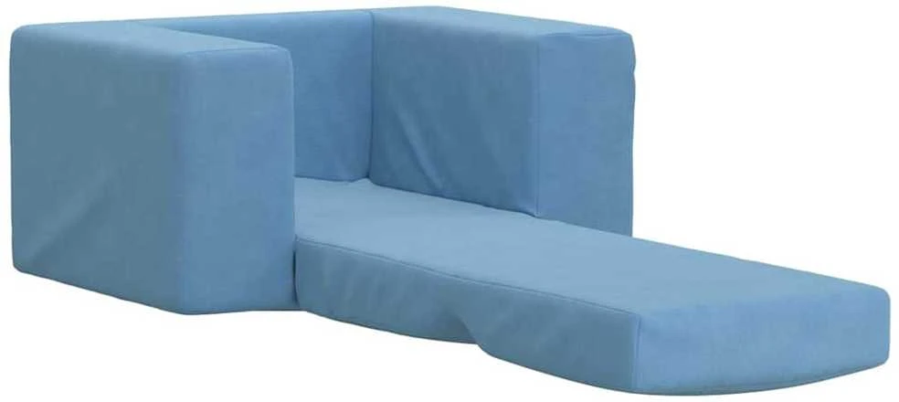 Vaikiška sofa-lova, mėlynos spalvos, minkštas pliušas