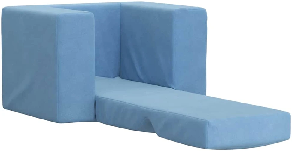 Vaikiška sofa-lova, mėlynos spalvos, minkštas pliušas