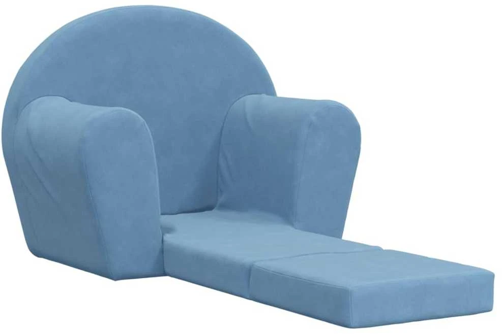 Vaikiška sofa-lova, mėlynos spalvos, minkštas pliušas
