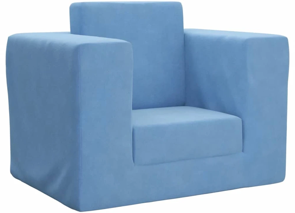 Vaikiška sofa-lova, mėlynos spalvos, minkštas pliušas