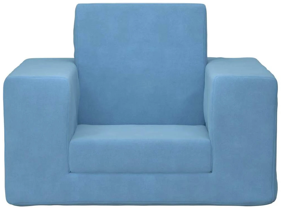 Vaikiška sofa-lova, mėlynos spalvos, minkštas pliušas