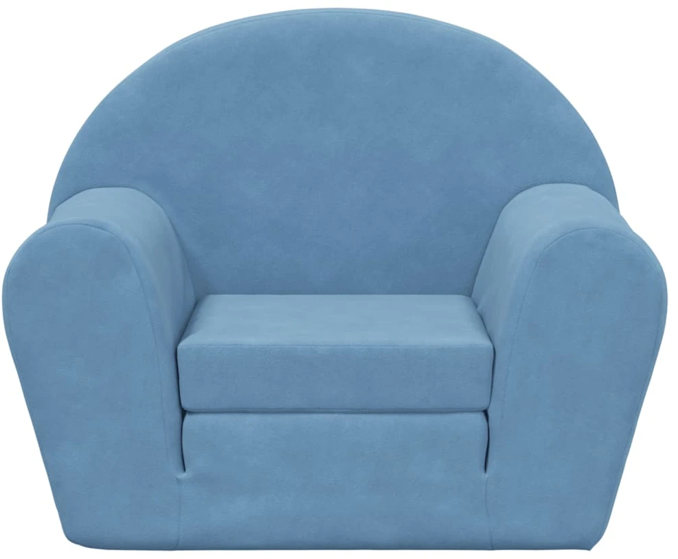 Vaikiška sofa-lova, mėlynos spalvos, minkštas pliušas