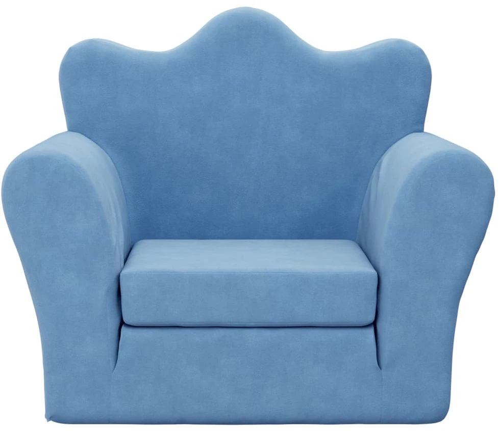 Vaikiška sofa-lova, mėlynos spalvos, minkštas pliušas