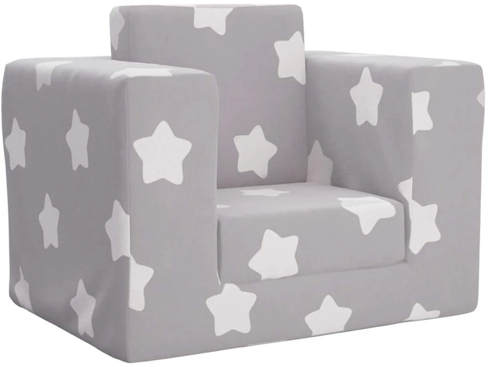 Vaikiška sofa-lova, pilka, minkštas pliušas, su žvaigždėmis