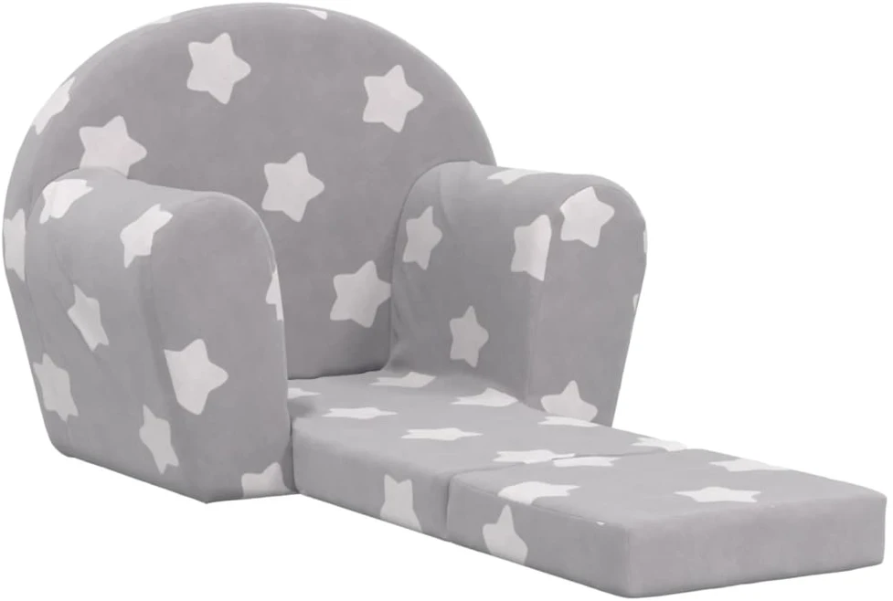 Vaikiška sofa-lova, pilka, minkštas pliušas, su žvaigždėmis