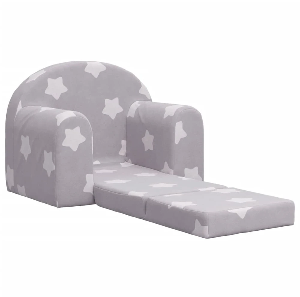 Vaikiška sofa-lova, pilka, minkštas pliušas, su žvaigždėmis
