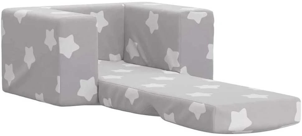 Vaikiška sofa-lova, pilka, minkštas pliušas, su žvaigždėmis