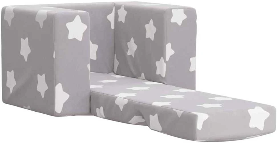 Vaikiška sofa-lova, pilka, minkštas pliušas, su žvaigždėmis