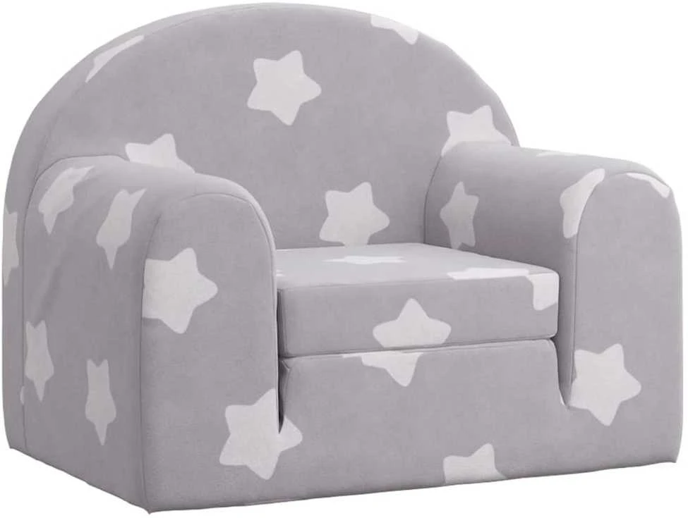 Vaikiška sofa-lova, pilka, minkštas pliušas, su žvaigždėmis