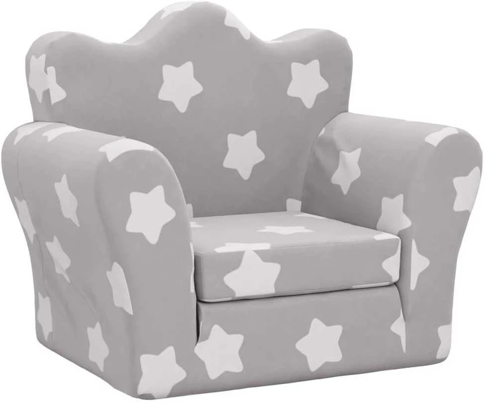 Vaikiška sofa-lova, pilka, minkštas pliušas, su žvaigždėmis