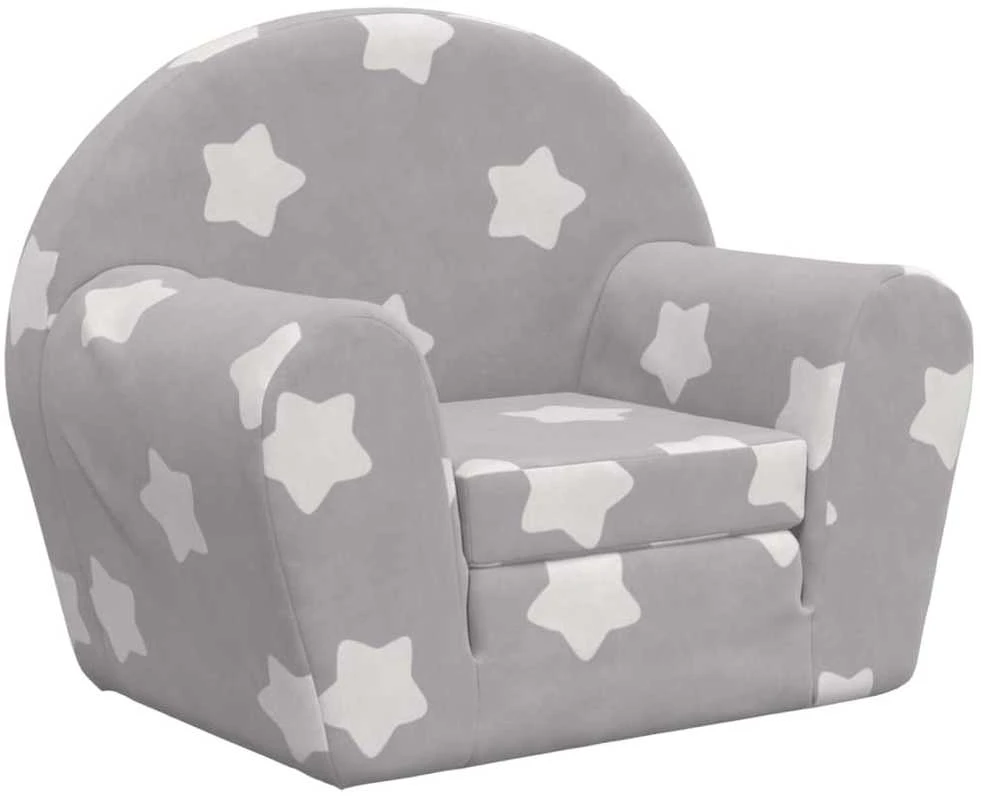 Vaikiška sofa-lova, pilka, minkštas pliušas, su žvaigždėmis