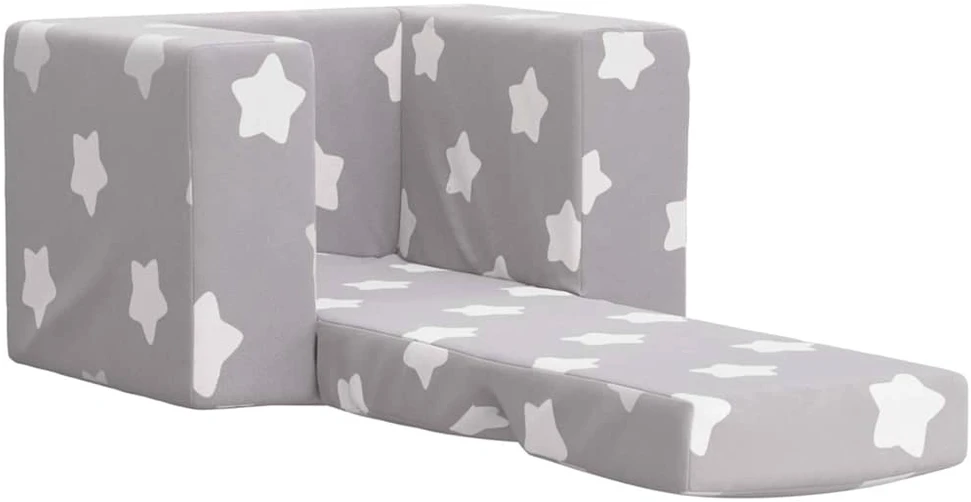 Vaikiška sofa-lova, pilka, minkštas pliušas, su žvaigždėmis