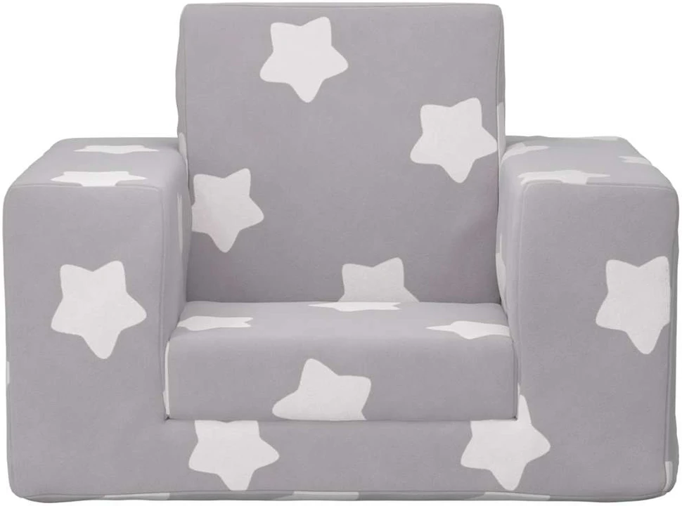 Vaikiška sofa-lova, pilka, minkštas pliušas, su žvaigždėmis