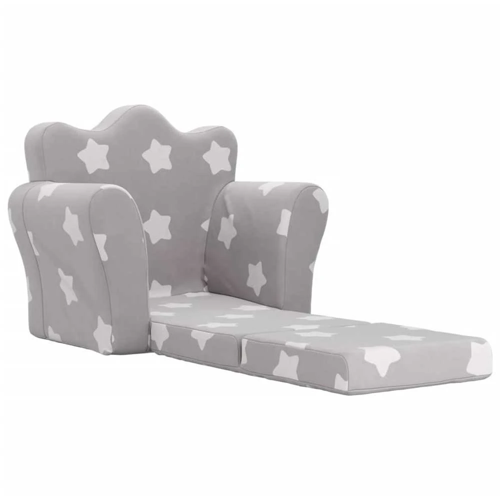 Vaikiška sofa-lova, pilka, minkštas pliušas, su žvaigždėmis