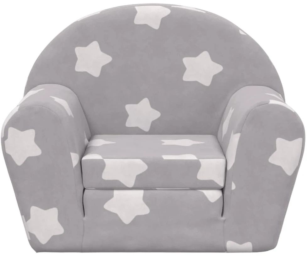 Vaikiška sofa-lova, pilka, minkštas pliušas, su žvaigždėmis